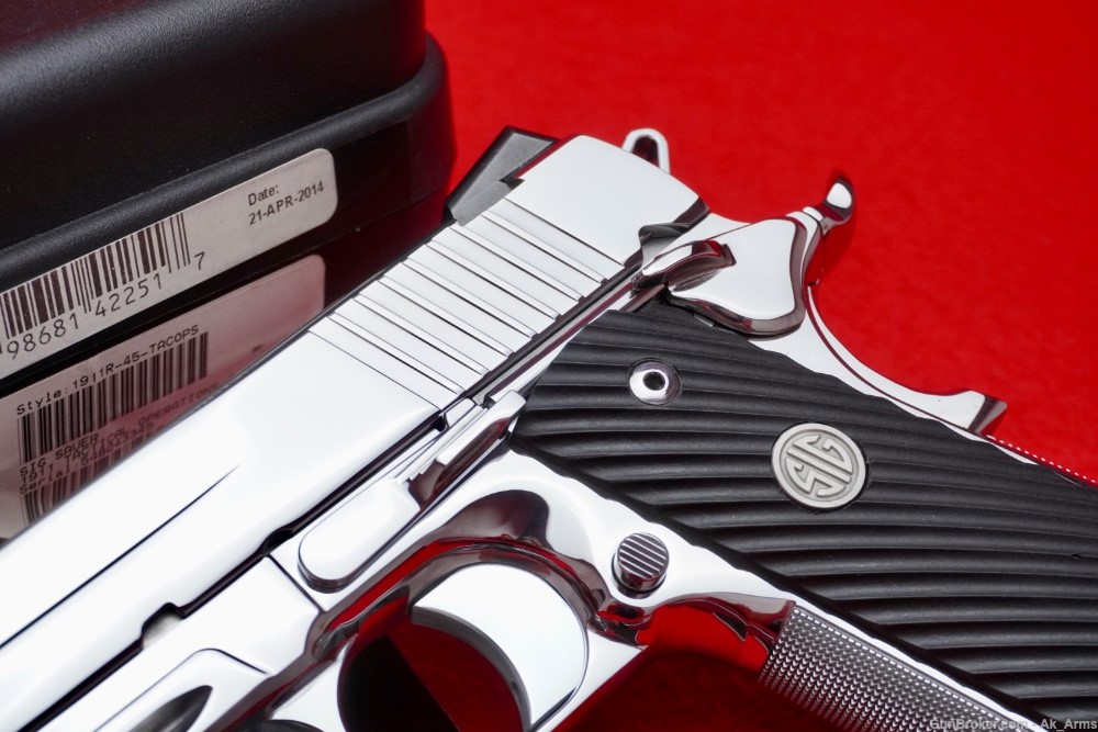 Desired Sig Sauer 1911 .45acp Tac-Ops *BREATHTAKING BRIGHT STAINLESS*-img-2