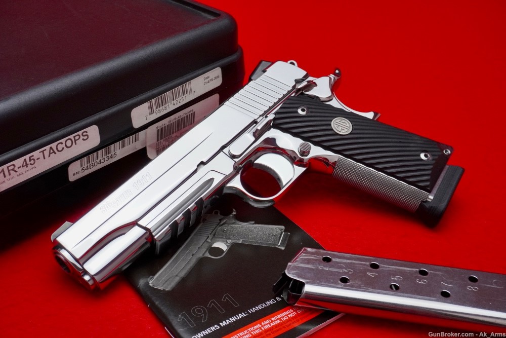 Desired Sig Sauer 1911 .45acp Tac-Ops *BREATHTAKING BRIGHT STAINLESS*-img-0