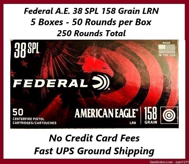 250 Rnds Federal American Eagle 38 Spl 158 Gr LRN No CC Fees $20.00 Ship!-img-0