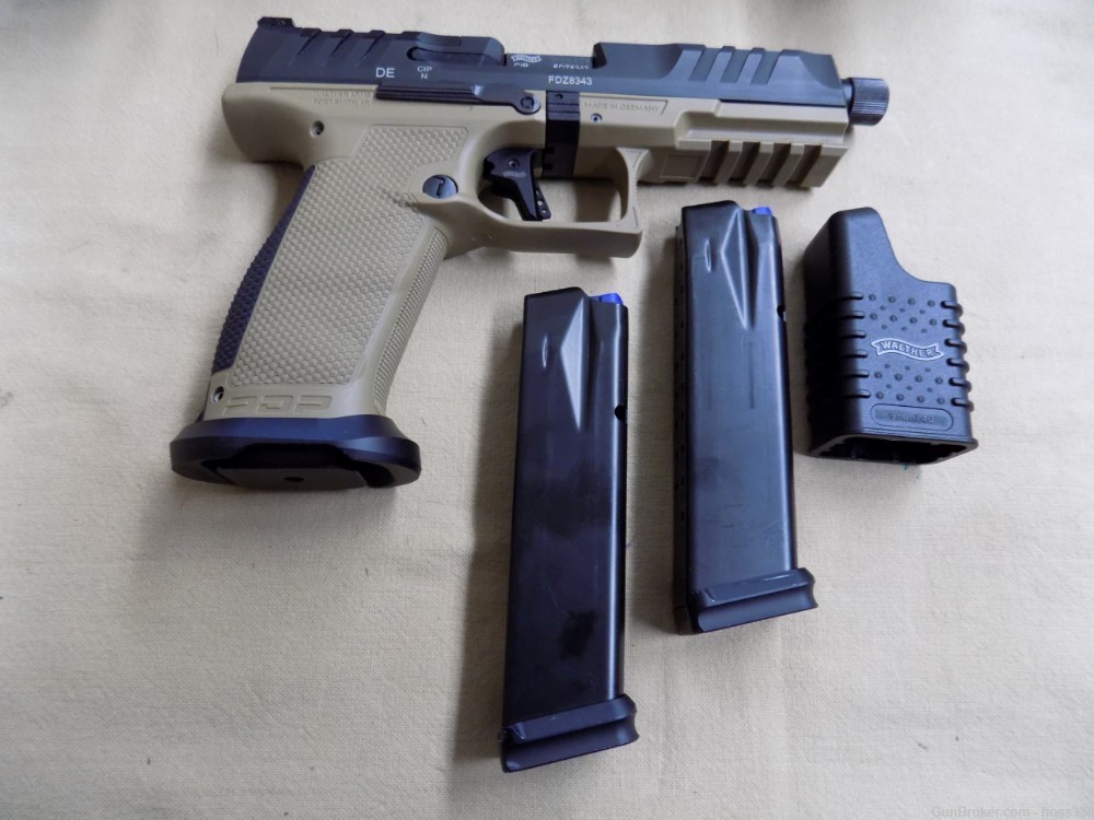 Walther PDP 9mm FDE, Optic Ready, 5" Threaded BBL, 3-18 Rnd Mags, Case-img-1