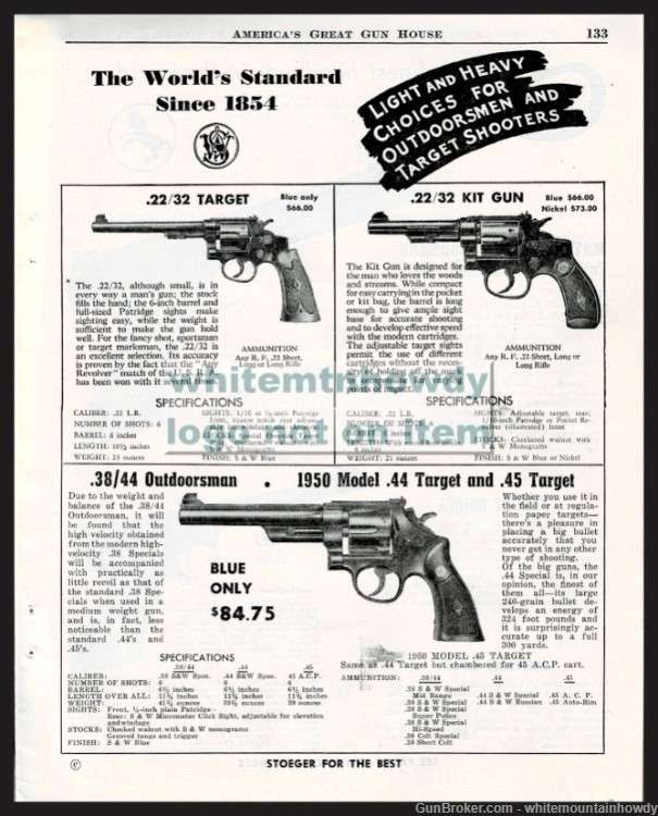1953 SMITH & WESSON  .22 Target, Kit Gun, 38/44 Outdoorsman Revolver AD-img-0