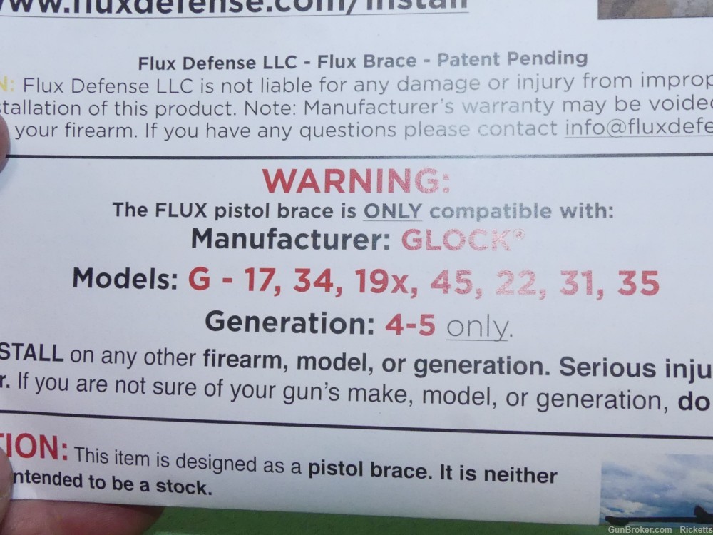 #3812 NOS Flux Defense Pistol brace for Glock Gen 4 & 5 only-img-1