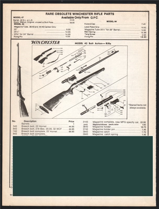 1993 WINCHESTER 43 Bolt-Action Rifle Parts List-img-0