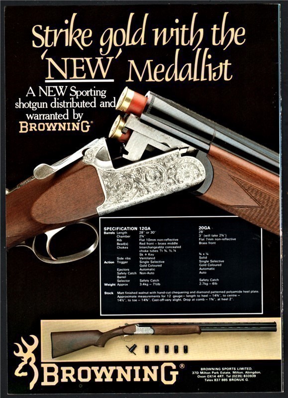 1988 BROWNING New Medalist Shotgun British UK AD-img-0