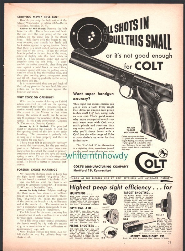 1952 COLT Match Target Woodsman Pistol PRINT AD-img-0