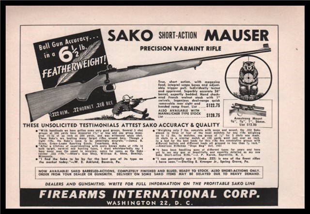 1953 SAKO Short Action Mauser Varmint PRINT AD-img-0