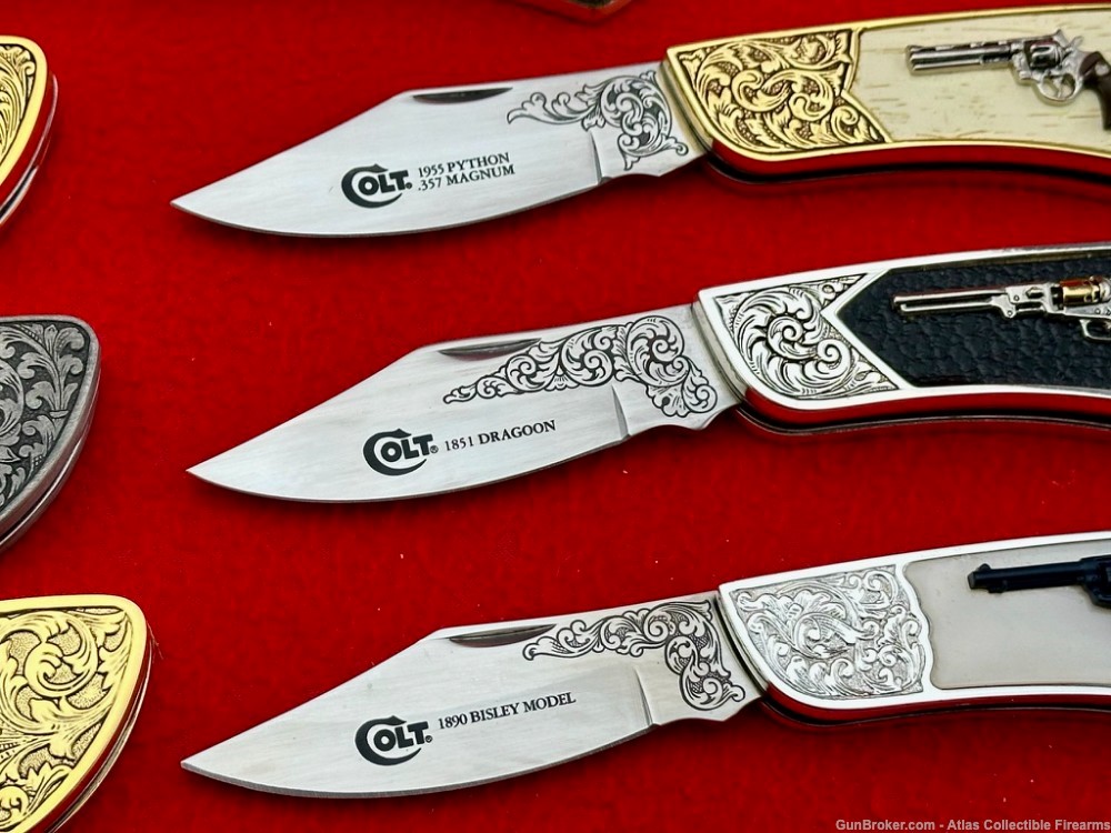 RARE Colt / Franklin Mint 7 Piece Knife Set - FACTORY ENGRAVED - NOS!-img-8