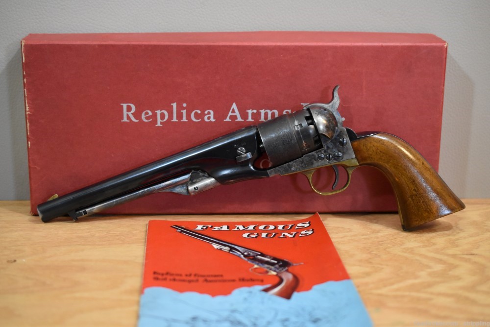 REPLICA ARMS MODEL 1860 ARMY COLT 44 CALIBER REVOLVER & BOX AND PAPER WORK-img-6