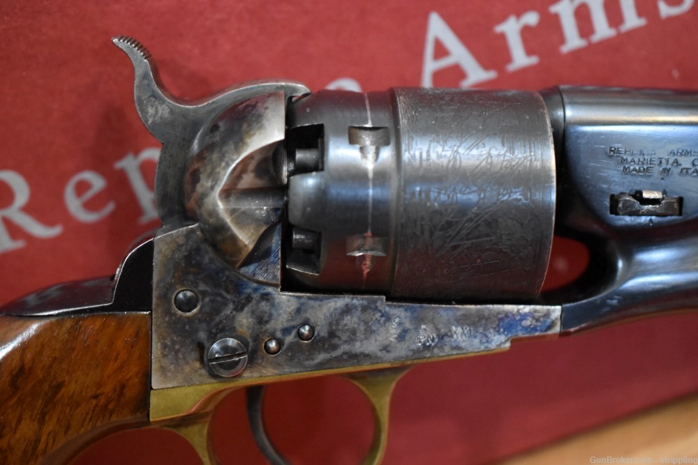 REPLICA ARMS MODEL 1860 ARMY COLT 44 CALIBER REVOLVER & BOX AND PAPER WORK-img-2