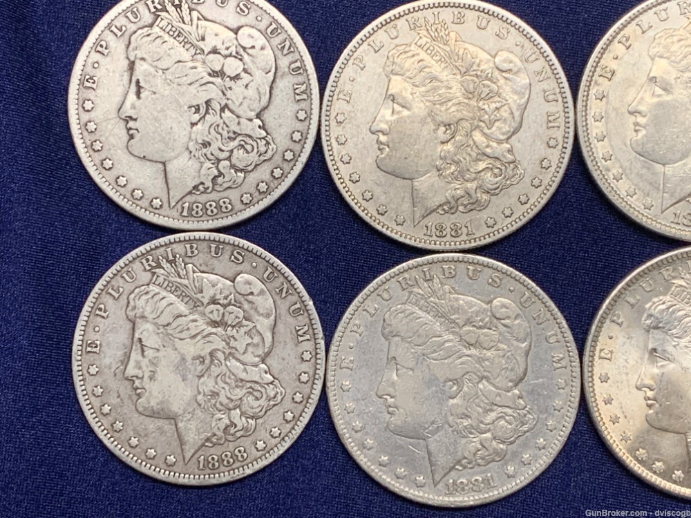 1879 - 1891 Morgan Silver dollar lot - 8 coins mix year, mint, condition-img-2