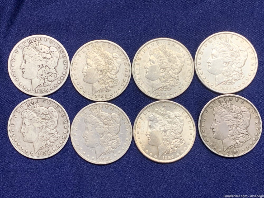 1879 - 1891 Morgan Silver dollar lot - 8 coins mix year, mint, condition-img-0