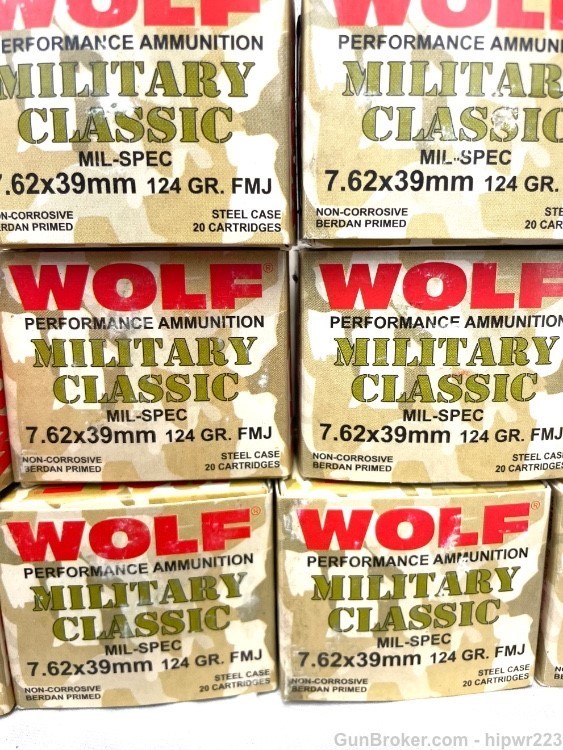 WOLF 7.62x39 ammo 10 boxes 124g FMJ   ABSOLUTE AUCTION -img-1
