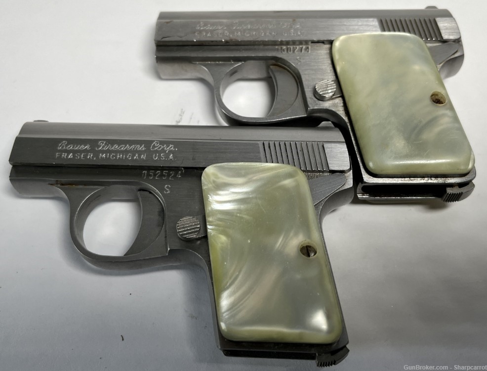 Matching Pair of Bauer 25ACP Stainless Semi Auto Pistols-img-1