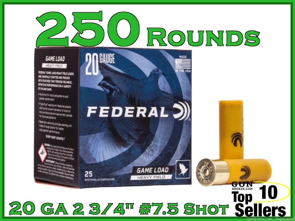 Federal 20 Gauge Ammo 2 3/4" #7.5 Shot H202 7.5 20-20 GA-img-0