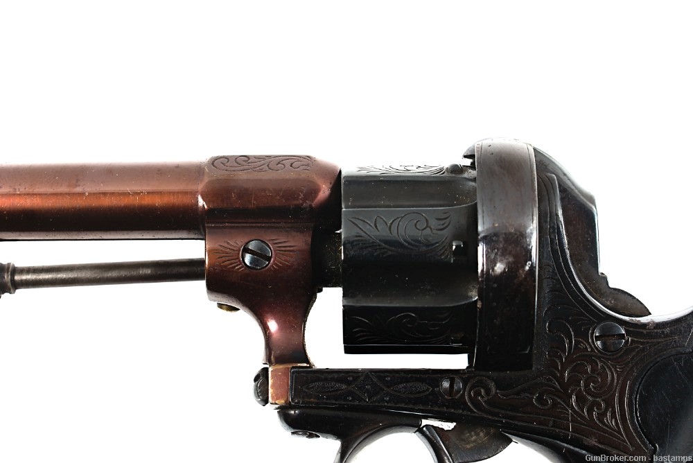 Engraved Belgian Lefaucheux Type 9mm Pinfire Revolver (Antique)-img-14
