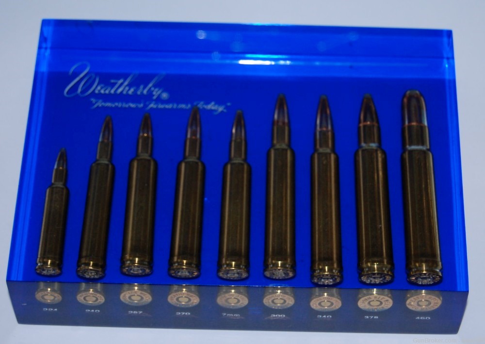 Weatherby Tomorrows Firearms Today Blue Lucite Nine Cartridge Display -img-0