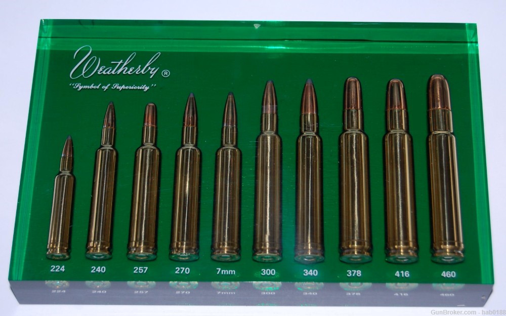 Weatherby Symbol of Superiority Green Lucite Ten Cartridge Display -img-0