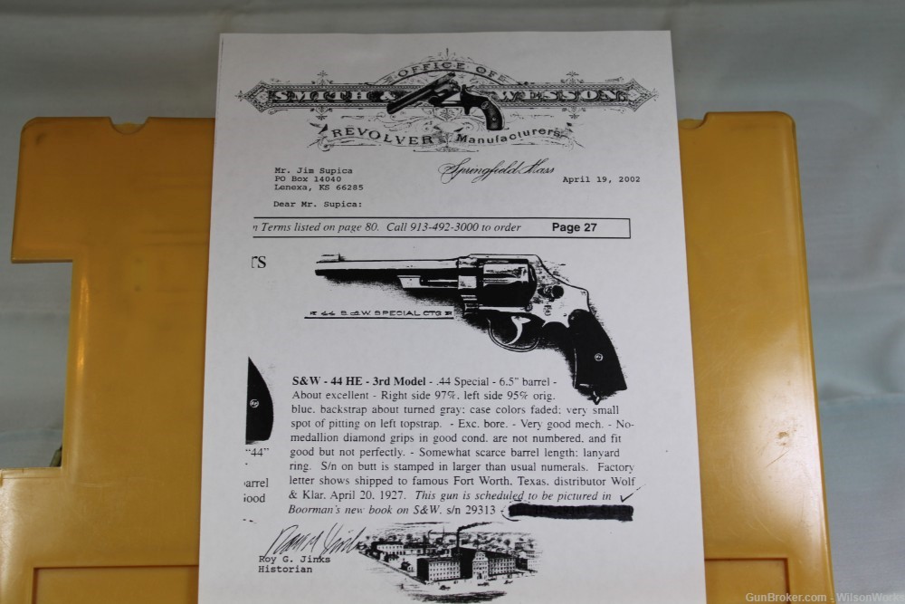 Smith & Wesson S&W  44HE Mof1926 Made 1927 Wolf & Klar Letter Book C&R     -img-48