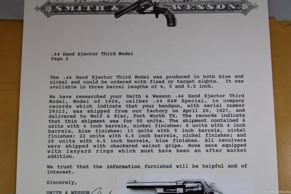 Smith & Wesson S&W  44HE Mof1926 Made 1927 Wolf & Klar Letter Book C&R     -img-47