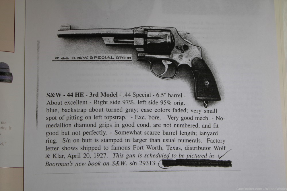 Smith & Wesson S&W  44HE Mof1926 Made 1927 Wolf & Klar Letter Book C&R     -img-44