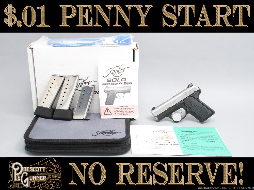 Kimber Solo Carry 9mm Micro Compact EDC Pistol w/ 3 Mags Exc Penny $.01 NR-img-0