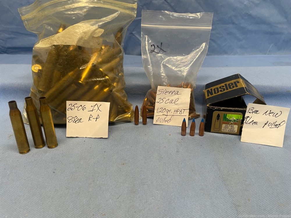 Large Lot of 25-06 Brass and Bullets -img-0