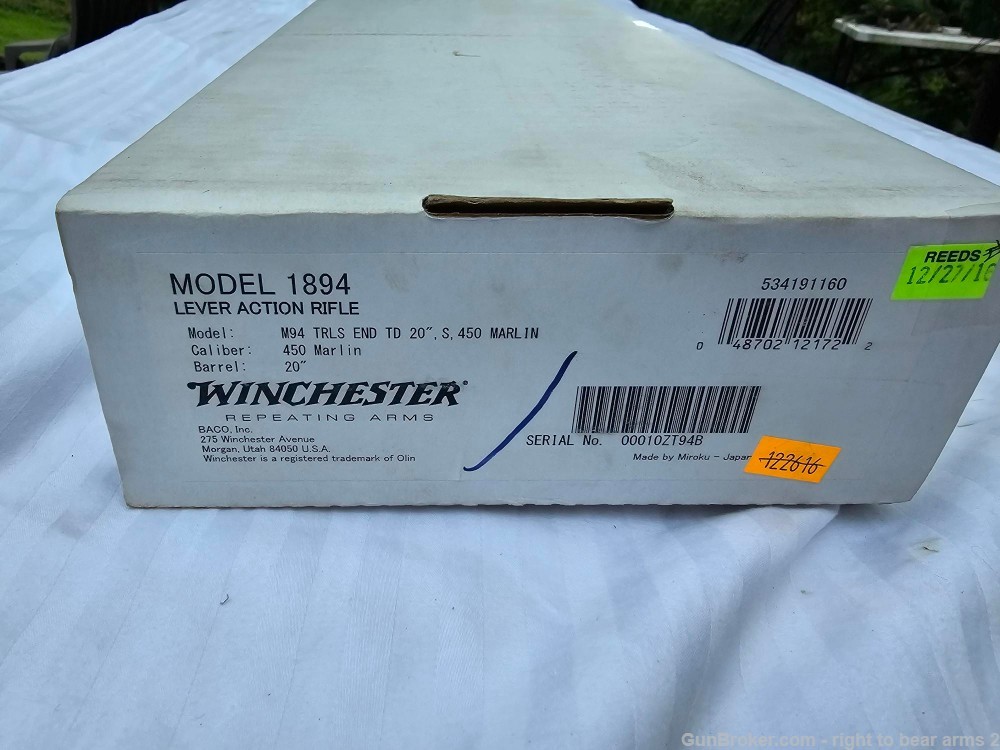 Excellent Winchester M94 Trails End Takedown 20" 450 Marlin Williams sight-img-1