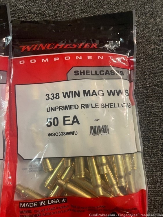 100 Brand New 338 Win Mag Winchester WWS Brass -img-2