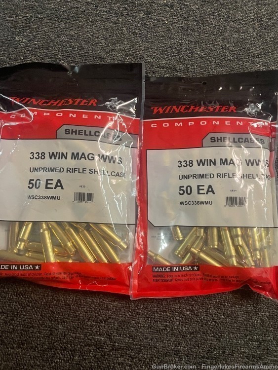 100 Brand New 338 Win Mag Winchester WWS Brass -img-0