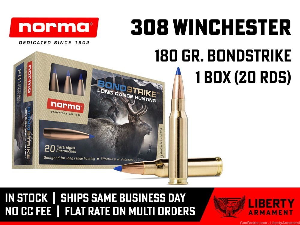 308 Winchester Ammo 180 gr BONDSTRIKE Norma Hunting Ammunition-img-0