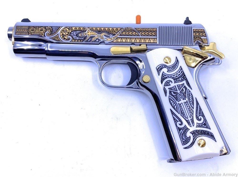 Colt 1911 Mana Haka Stainless Matching Set #18 38 Super 1 Of 200 Penny NR-img-7