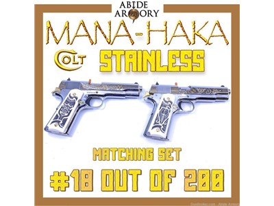 Colt 1911 Mana Haka Stainless Matching Set #18 38 Super 1 Of 200 Penny NR