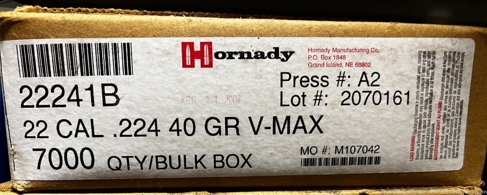 Hornady 22 cal 40gr vmax 7000 count case-img-0