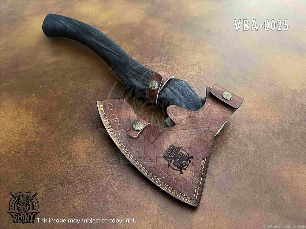 Viking Axe with Carbon Steel Head and Golden Etching Design, Ash Wood Handl-img-4