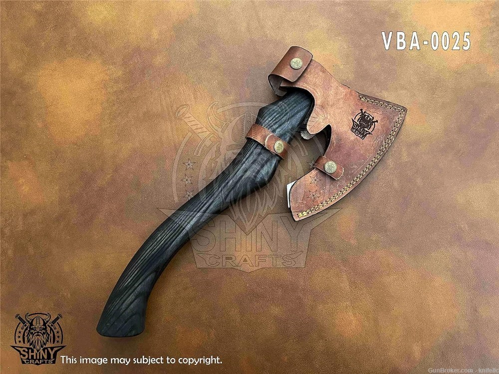 Viking Axe with Carbon Steel Head and Golden Etching Design, Ash Wood Handl-img-5