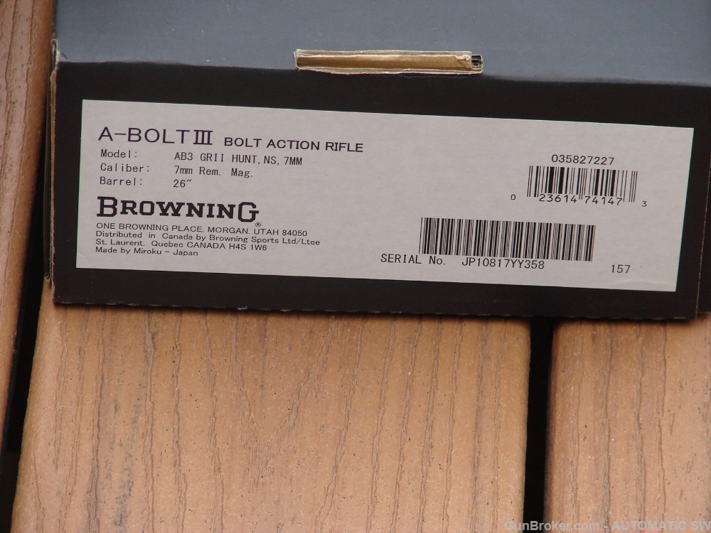 Browning A-Bolt III Model AB3 Grade II Hunter 26" 7mm Rem Mag / Zeiss Scope-img-150