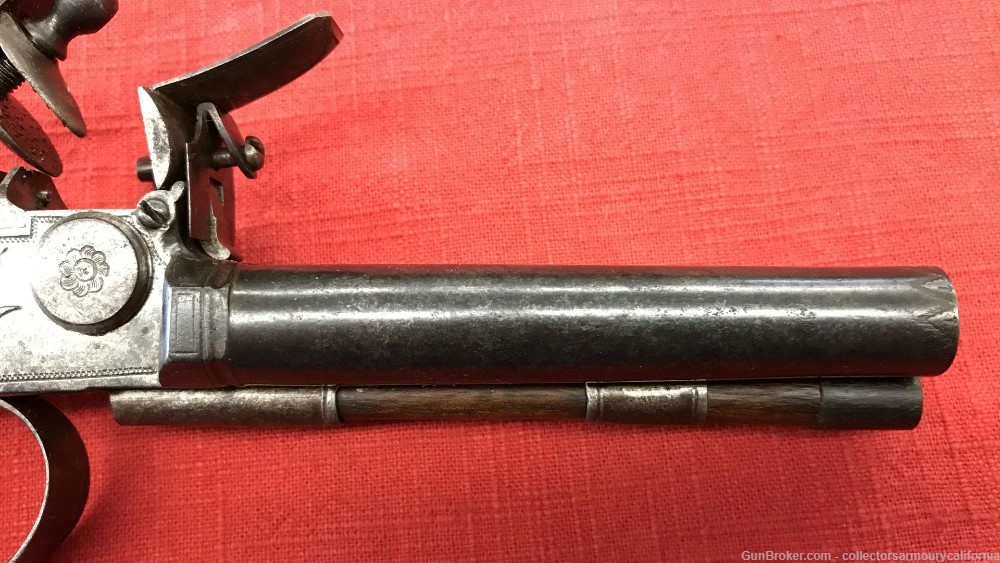 English Double Barrel Side By Side Tap Action Box Lock Flintlock Pistol-img-6