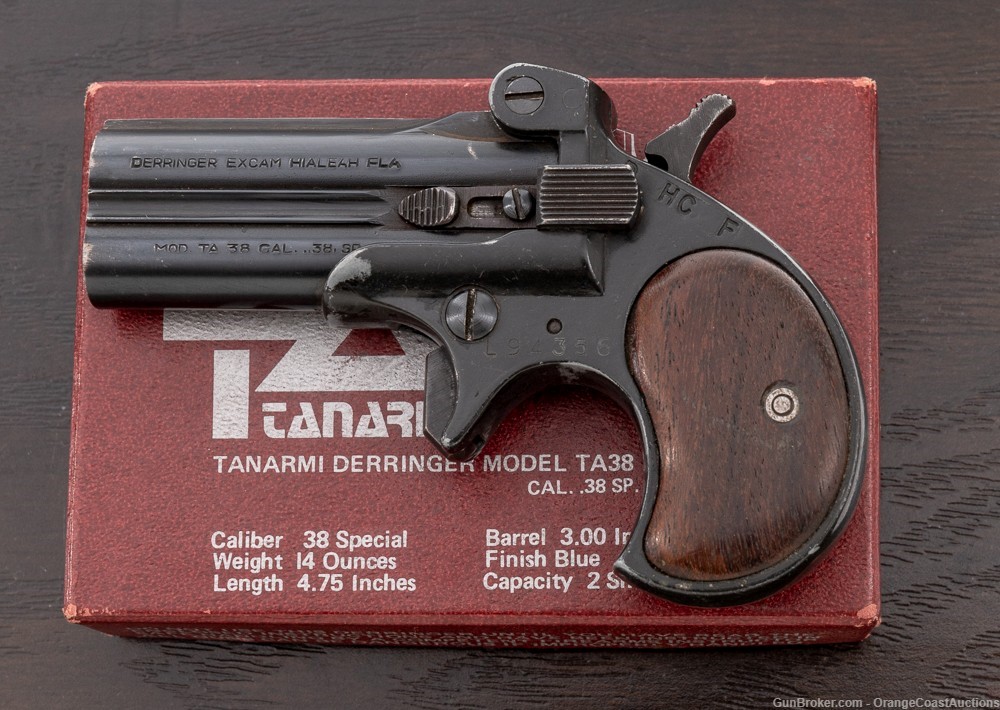 Tanarmi/Excam Model TA38 O/U Derringer, .38 Special, 3” Barrels, w/Box-img-0