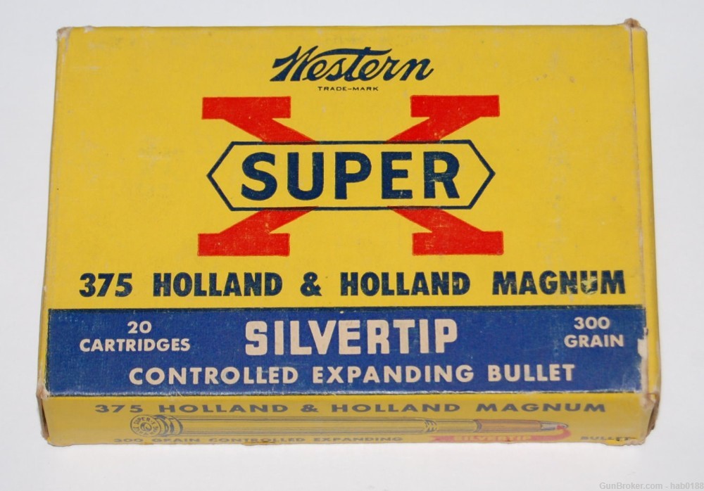 Vintage Full Box of Western Super-X 375 H&H w/ 300 gr Silvertip Holland-img-0