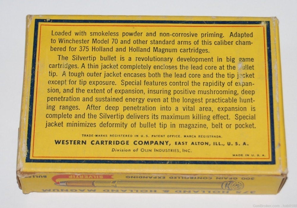 Vintage Full Box of Western Super-X 375 H&H w/ 300 gr Silvertip Holland-img-3