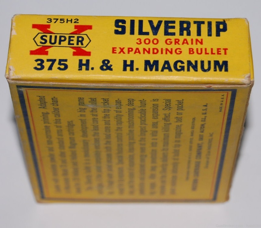 Vintage Full Box of Western Super-X 375 H&H w/ 300 gr Silvertip Holland-img-1