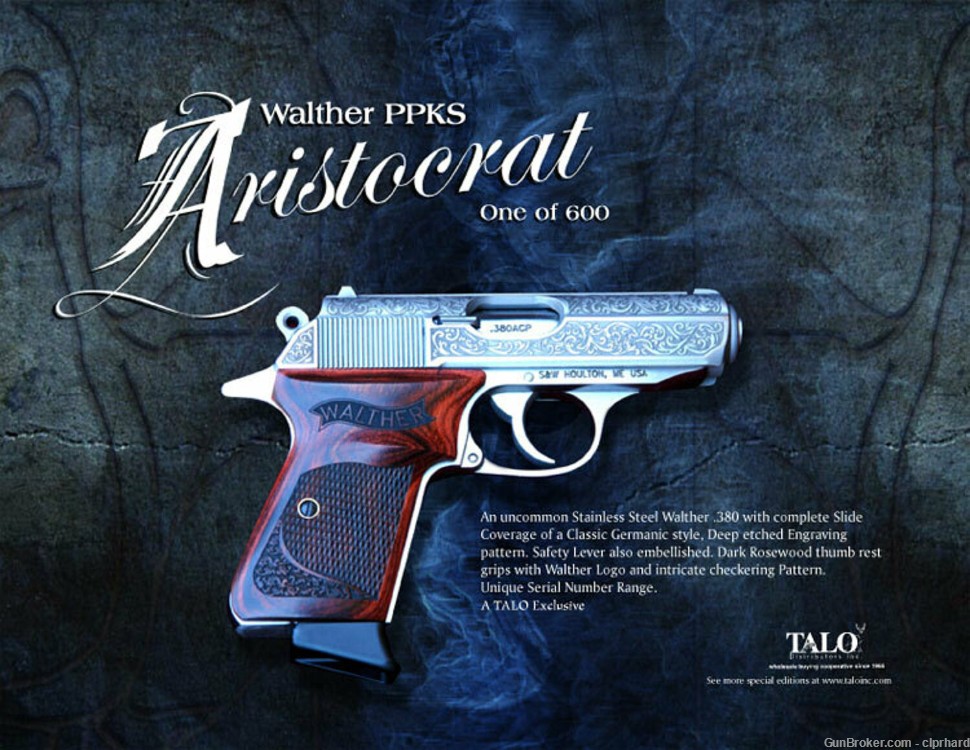 Scarce Walther PPK/S 380 3.3" TALO ARISTOCRAT Mint 98% Mfg 2007 -img-0