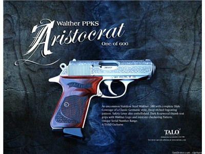 Scarce Walther PPK/S 380 3.3" TALO ARISTOCRAT Mint 98% Mfg 2007 