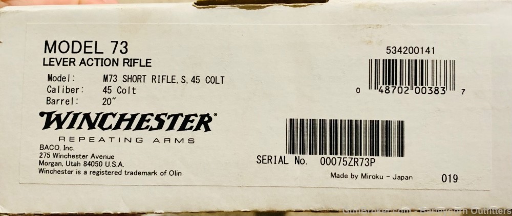 Winchester Miroku 1873 Short Rifle 45 Colt SASS 73 Cowboy Action -img-11
