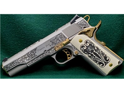 New Springfield Garrison 1911 SS Factory Engraved w/custom Gold accents 45