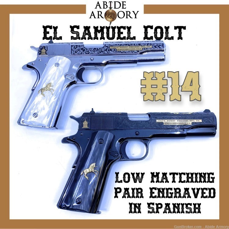 Matching Pair of El Samuel Colt Stainless Blued 1911 Low Serial #14 Penny-img-0