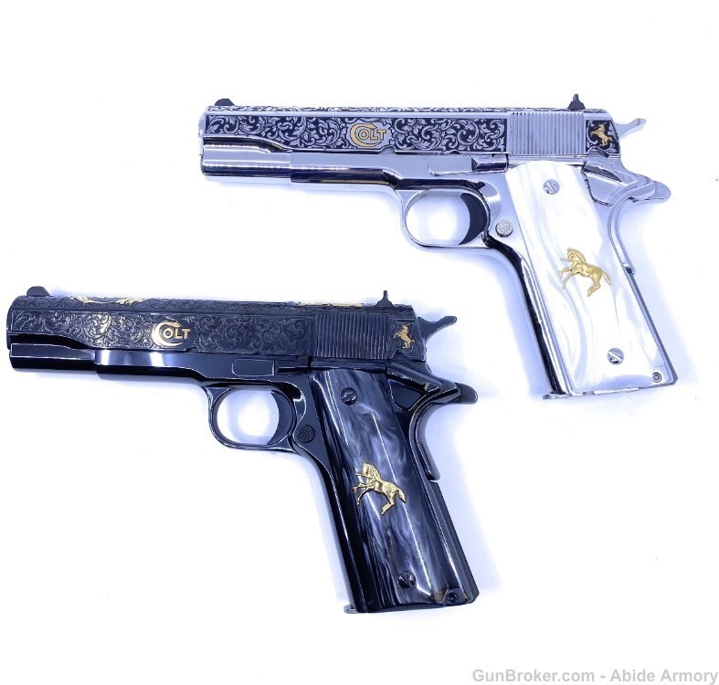Matching Pair of El Samuel Colt Stainless Blued 1911 Low Serial #14 Penny-img-4