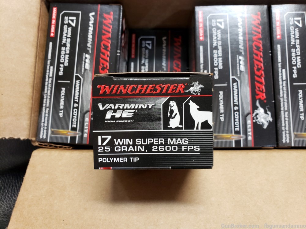 NEW 500 ROUNDS WINCHESTER VARMINT HE 17 WIN SUPER MAG MAGNUM 25 ELITE BMAG-img-2