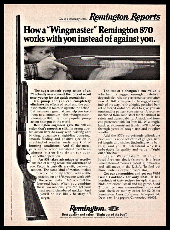 1976 REMINGTON 870 Wingmaster Shotgun PRINT AD-img-0