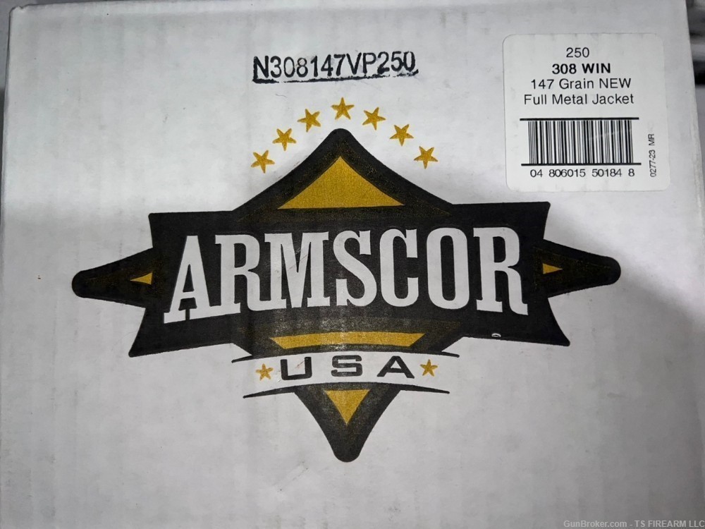 Armscor Rifle Ammunition .308 Win 147gr FMJ 2700 fps 250/ct-img-0